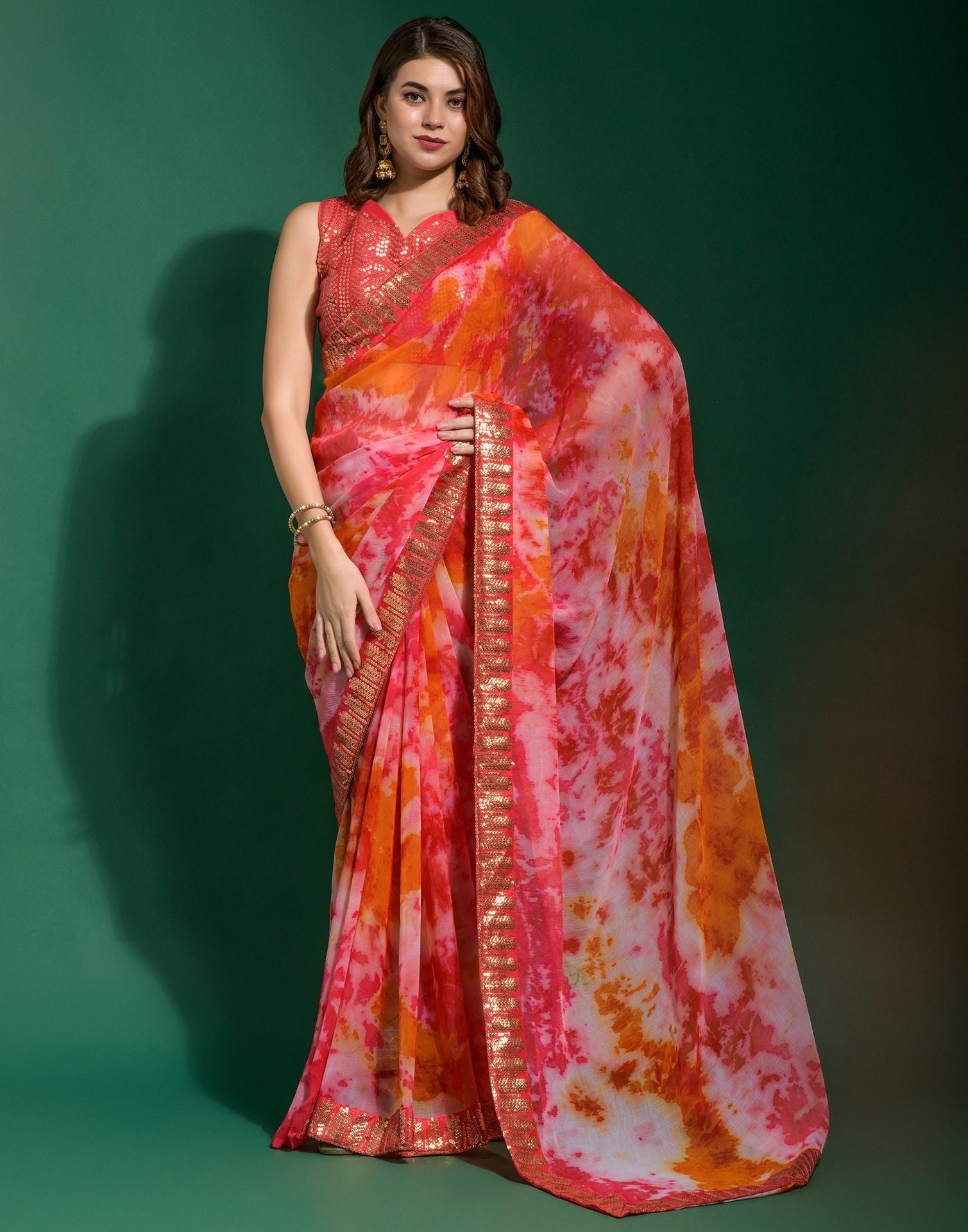 Multicoloured Chiffon Digital Printed Saree | Leemboodi