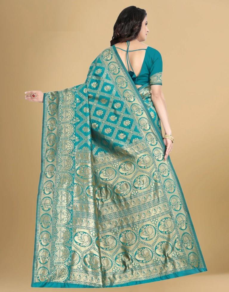 Turquose Jacquard Banarasi Silk Saree