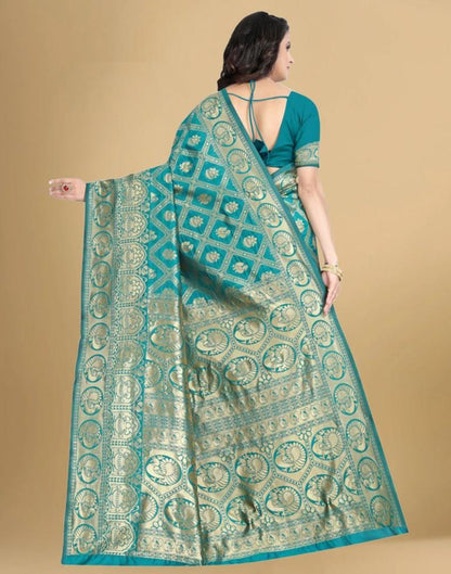 Turquose Jacquard Banarasi Silk Saree