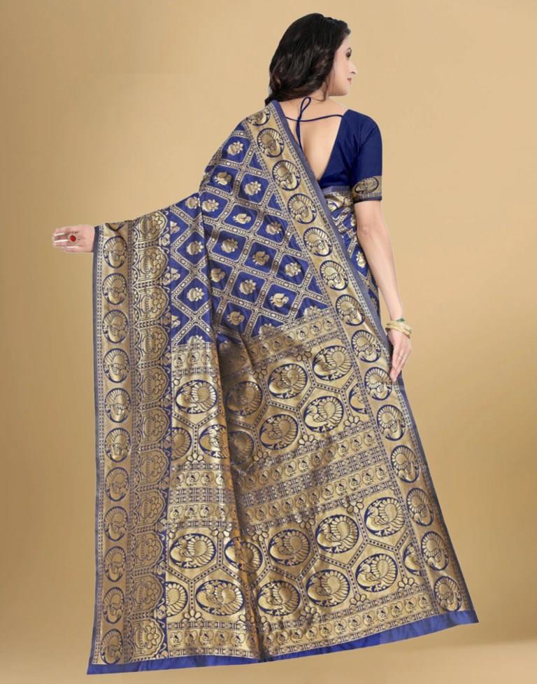 Navy Blue Jacquard Banarasi Silk Saree