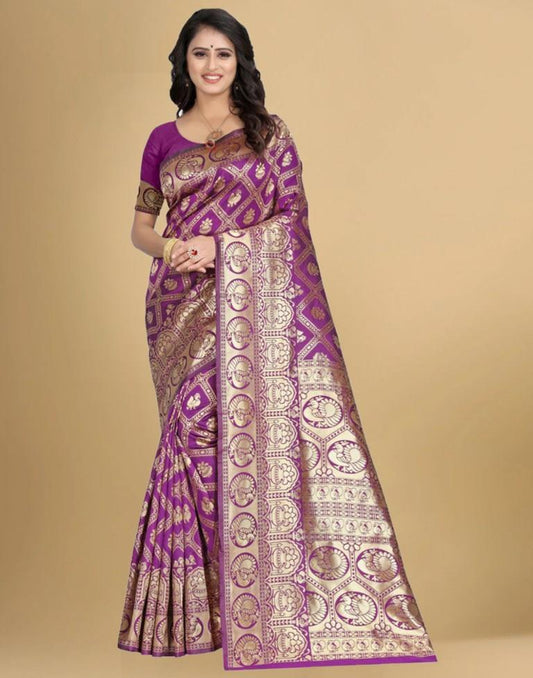 Wine Banarasi Silk Saree