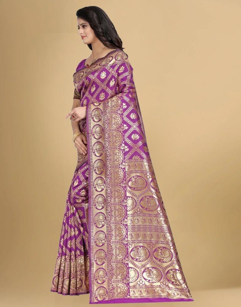 Wine Banarasi Silk Saree