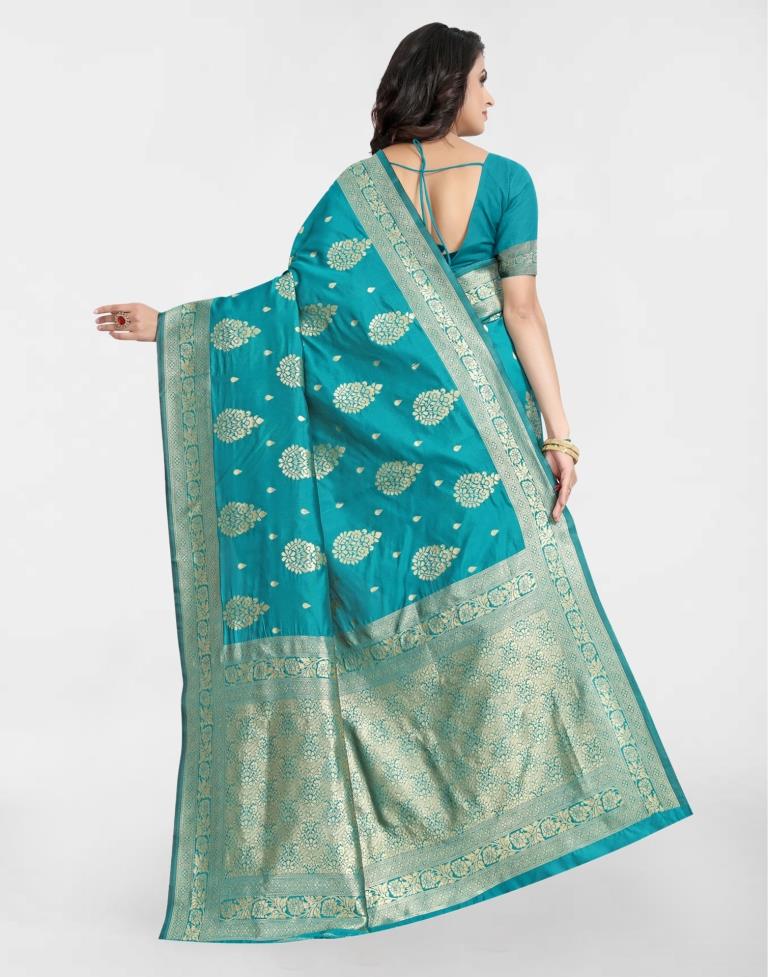 Turquoise Jacquard Banarasi Silk Saree