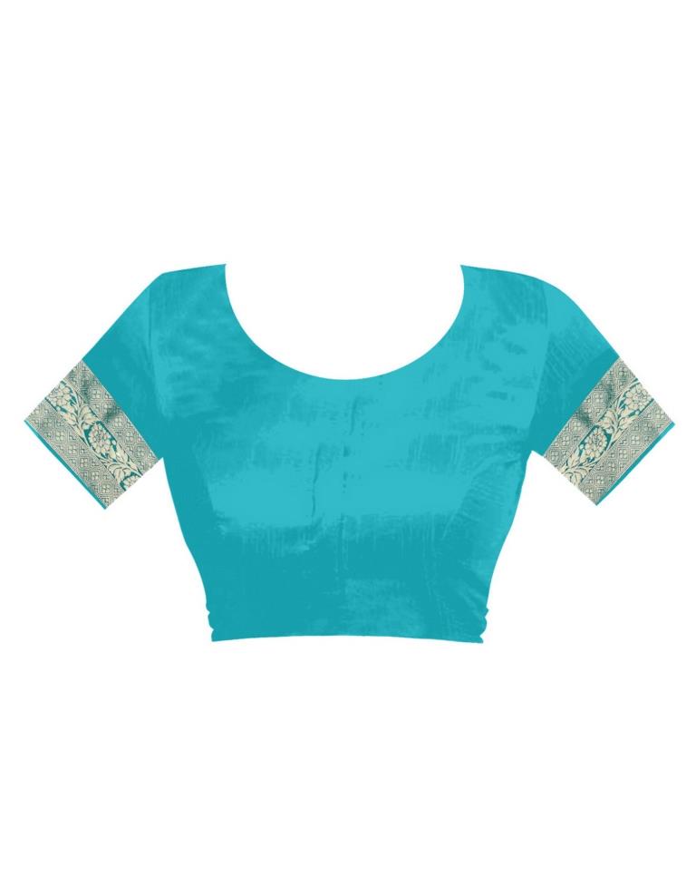 Turquoise Jacquard Banarasi Silk Saree