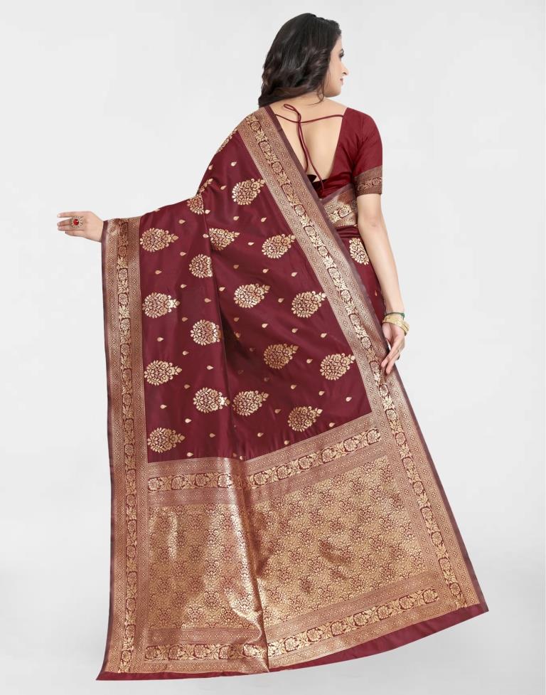 Maroon Jacquard Banarasi Silk Saree