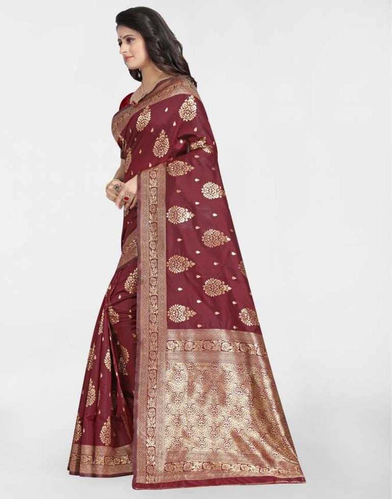 Maroon Jacquard Banarasi Silk Saree