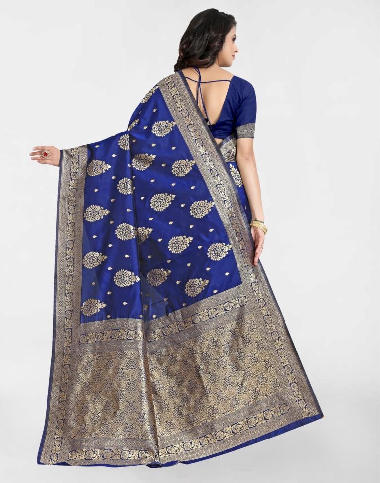 Navy Blue Jacquard Banarasi Silk Saree