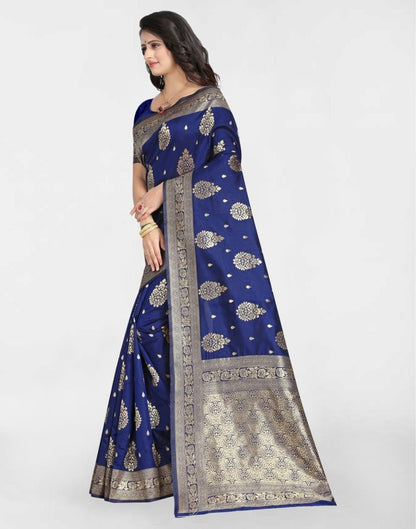 Navy Blue Jacquard Banarasi Silk Saree