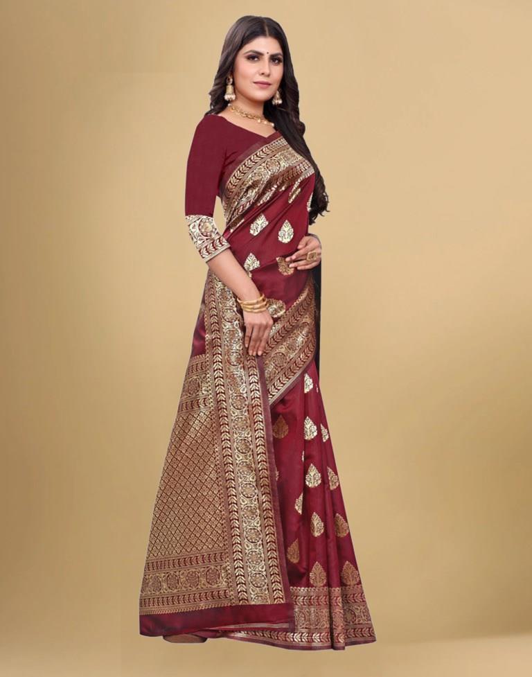 Maroon Jacquard Banarasi Silk Saree