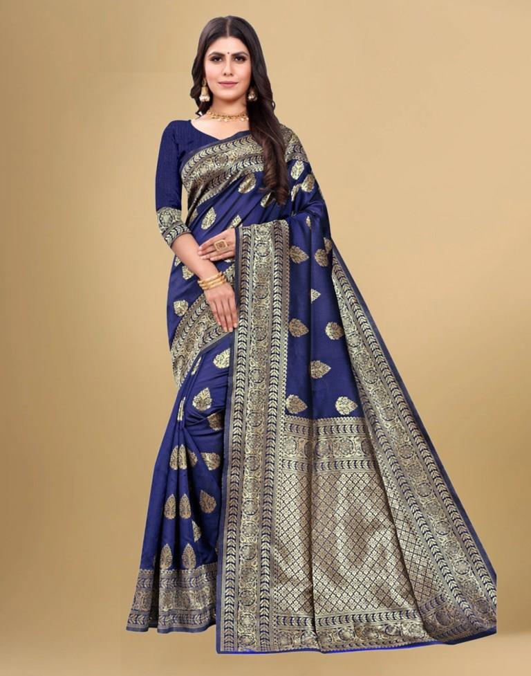 Navy Blue Banarasi Silk Saree