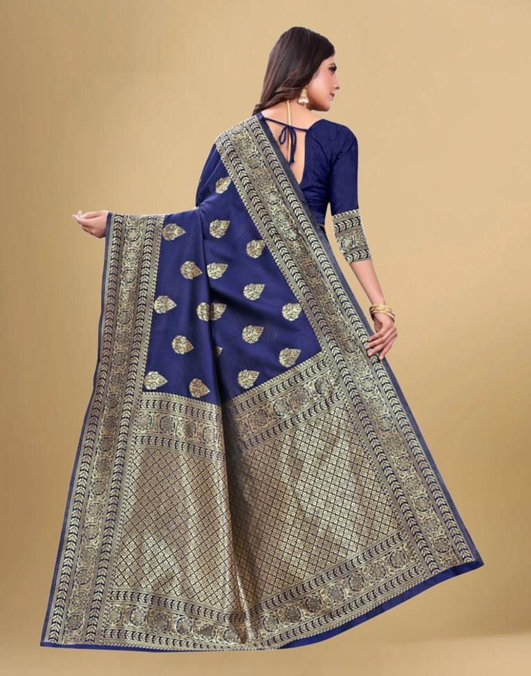 Navy Blue Banarasi Silk Saree