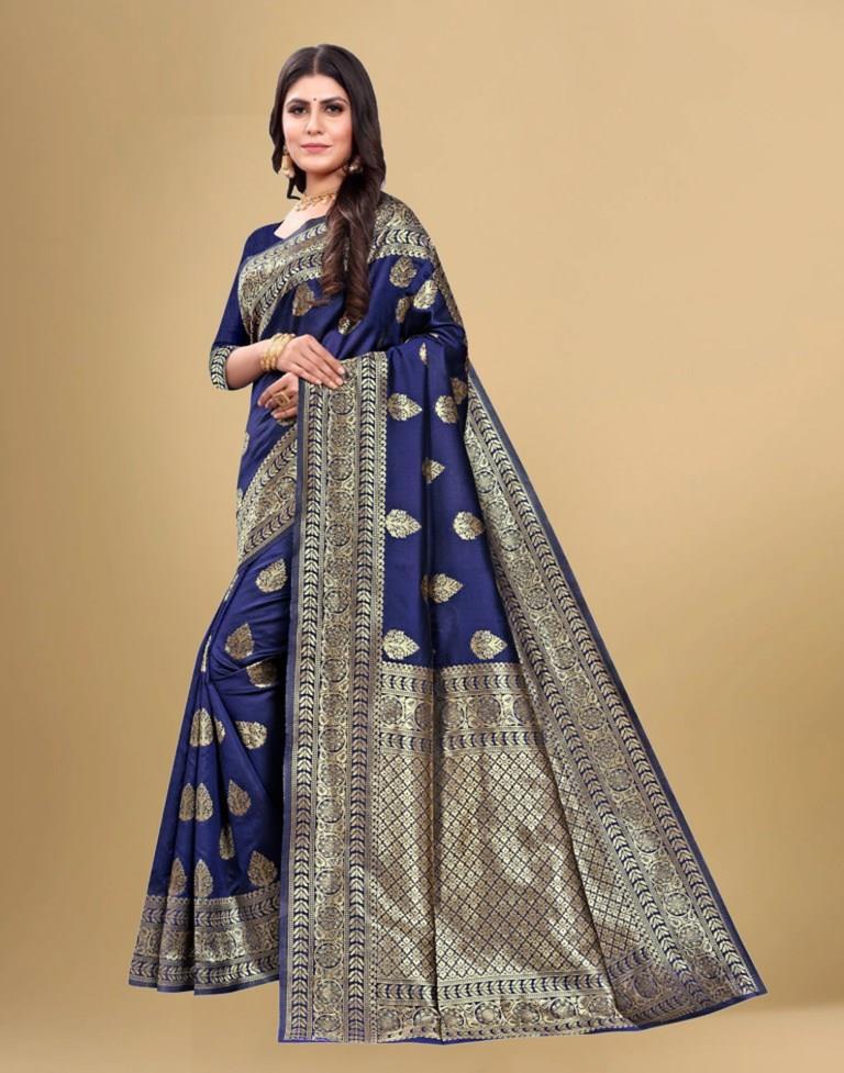 Navy Blue Banarasi Silk Saree