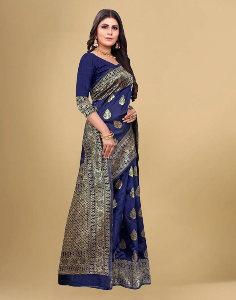 Navy Blue Banarasi Silk Saree
