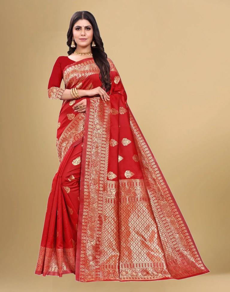 Red Jacquard Banarasi Silk Saree