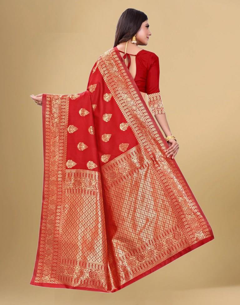 Red Jacquard Banarasi Silk Saree