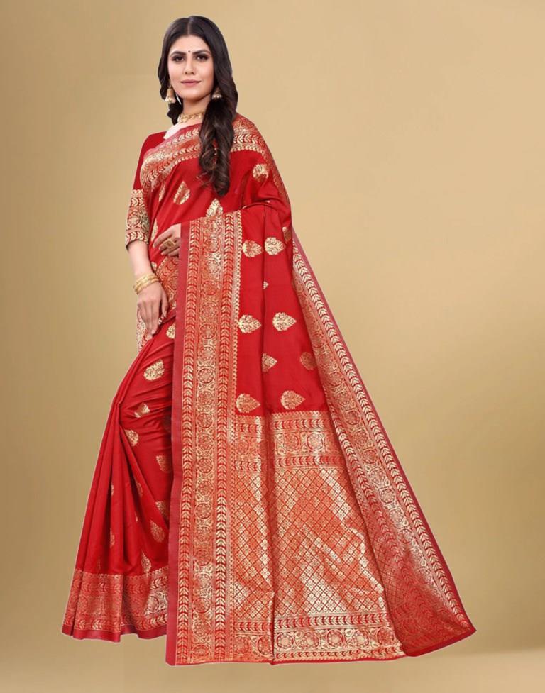 Red Jacquard Banarasi Silk Saree