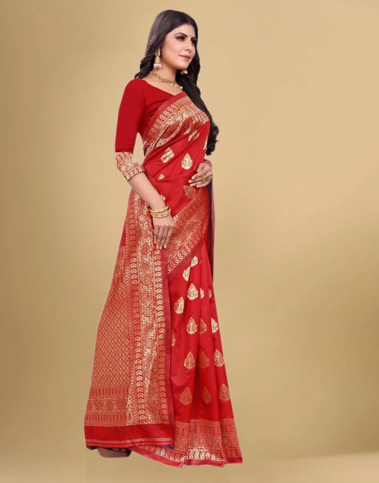 Red Jacquard Banarasi Silk Saree