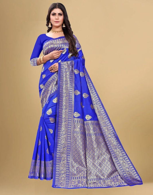 Royal Blue Jacquard Banarasi Silk Saree