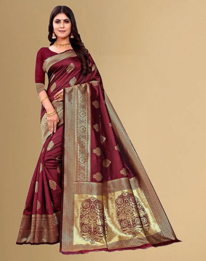 Maroon Jacquard Banarasi Silk Saree