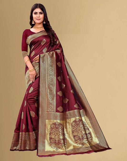 Maroon Jacquard Banarasi Silk Saree