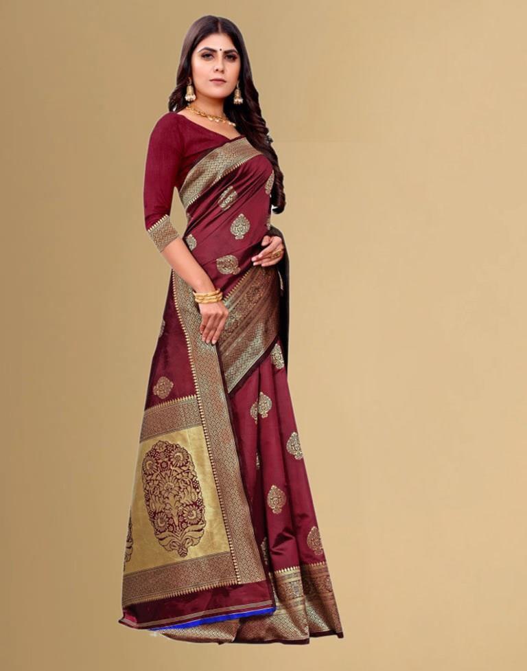 Maroon Jacquard Banarasi Silk Saree
