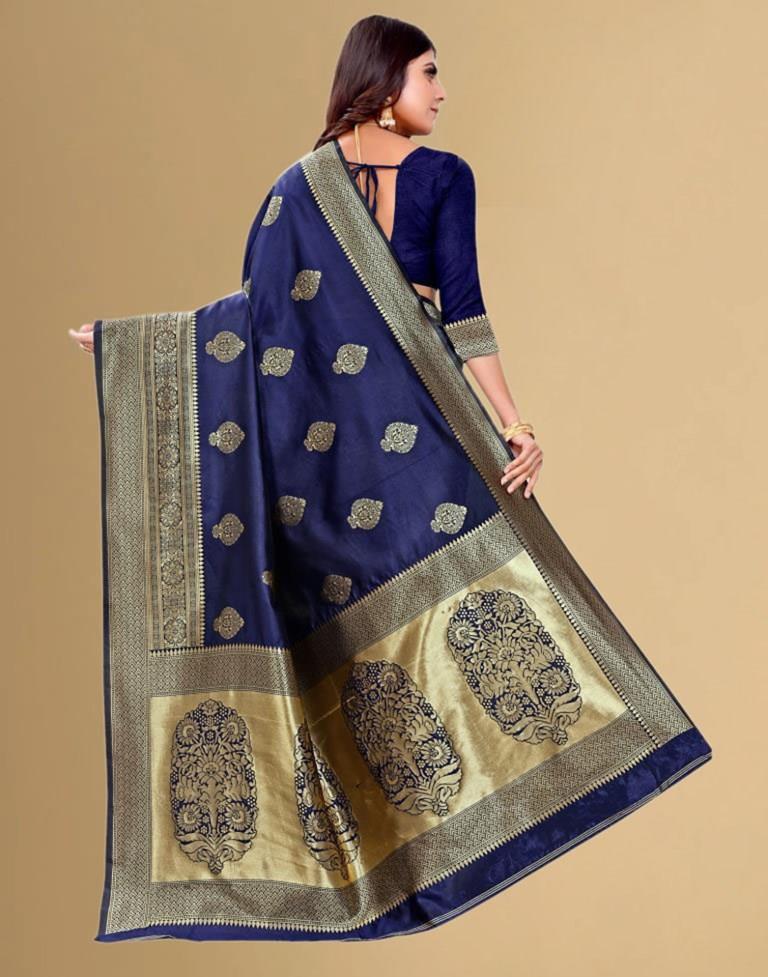 Navy Blue Jacquard Banarasi Silk Saree