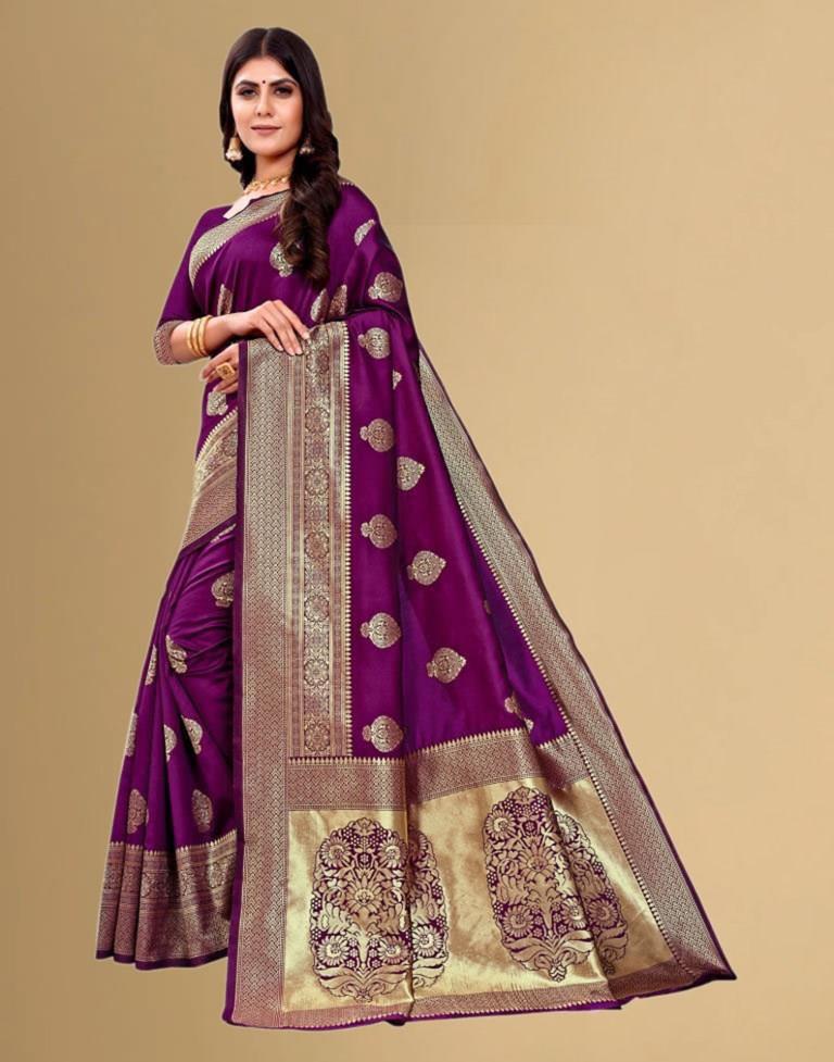 Wine Jacquard Banarasi Silk Saree