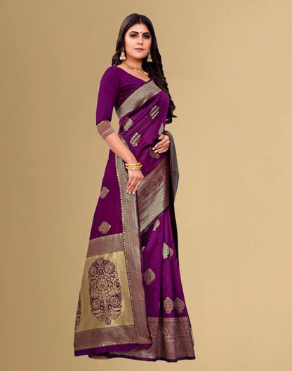 Wine Jacquard Banarasi Silk Saree