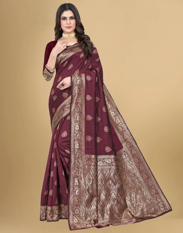 Maroon Jacquard Banarasi Silk Saree