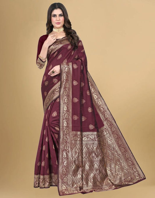 Maroon Jacquard Banarasi Silk Saree