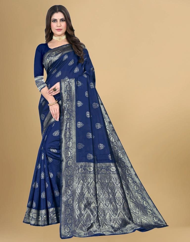 Navy Blue Jacquard Banarasi Silk Saree