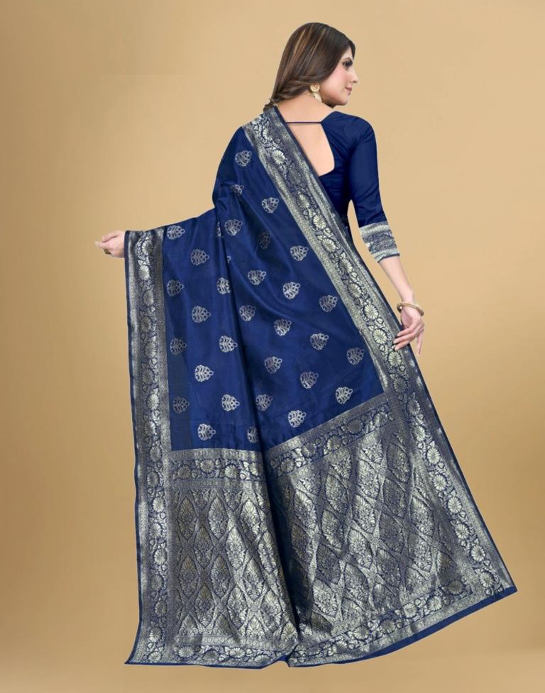 Navy Blue Jacquard Banarasi Silk Saree