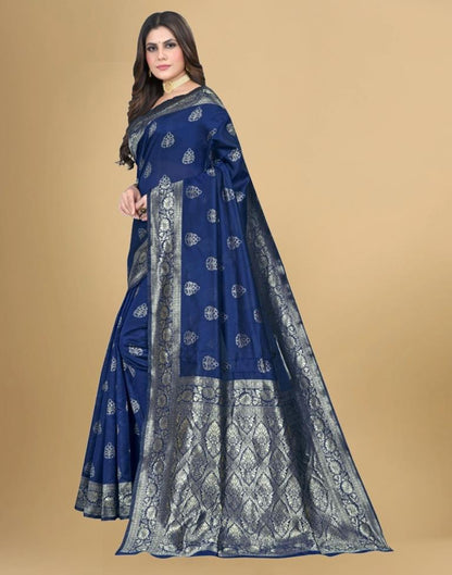 Navy Blue Jacquard Banarasi Silk Saree
