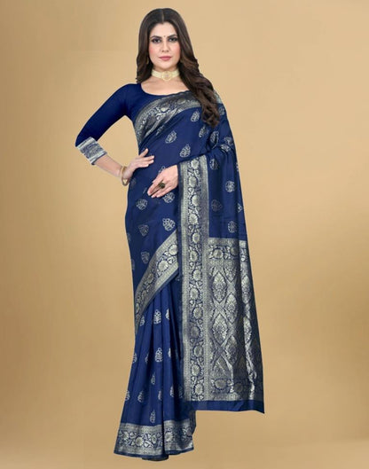 Navy Blue Jacquard Banarasi Silk Saree