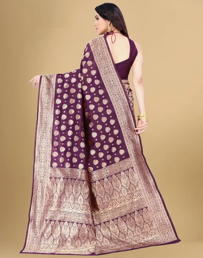 Wine & Golden Banarasi Silk Saree