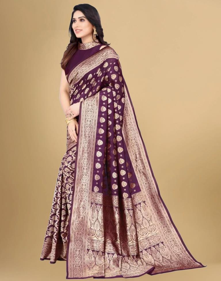 Wine & Golden Banarasi Silk Saree