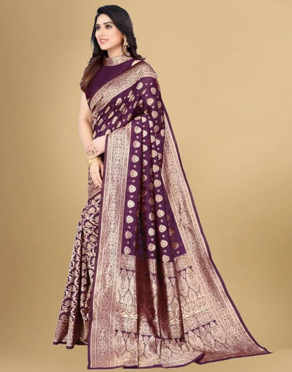 Wine & Golden Banarasi Silk Saree