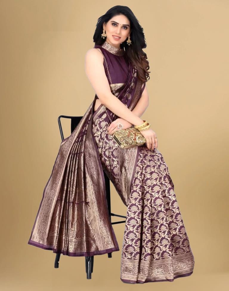 Wine & Golden Banarasi Silk Saree
