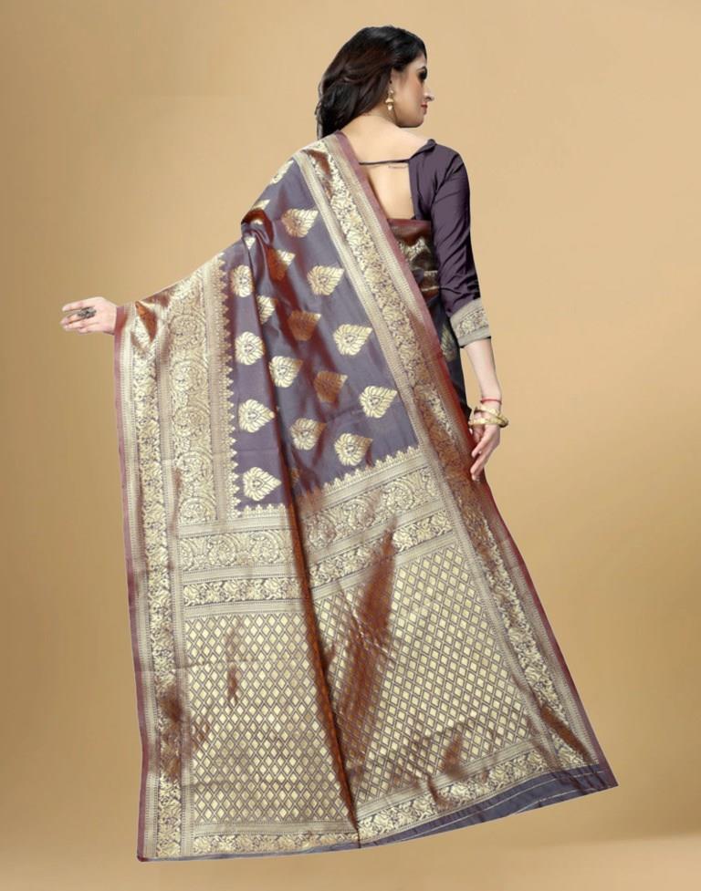 Gold & brown Jacquard Banarasi Silk Saree