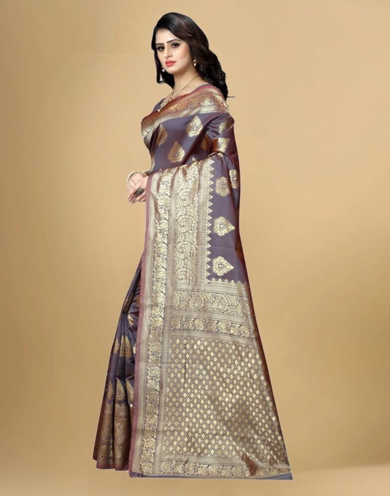 Gold & brown Jacquard Banarasi Silk Saree