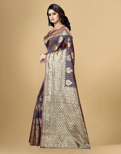 Gold & brown Jacquard Banarasi Silk Saree