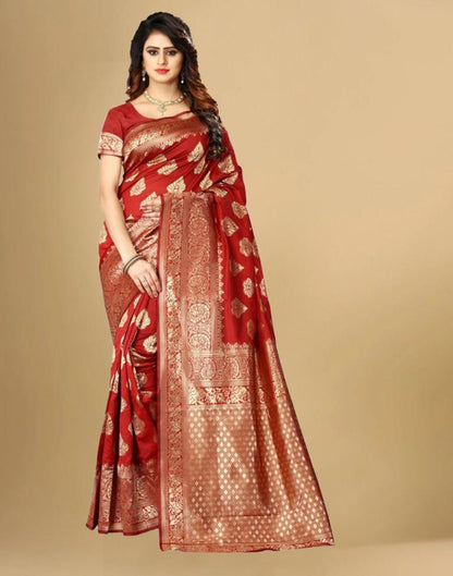 Red Jacquard Banarasi Silk Saree