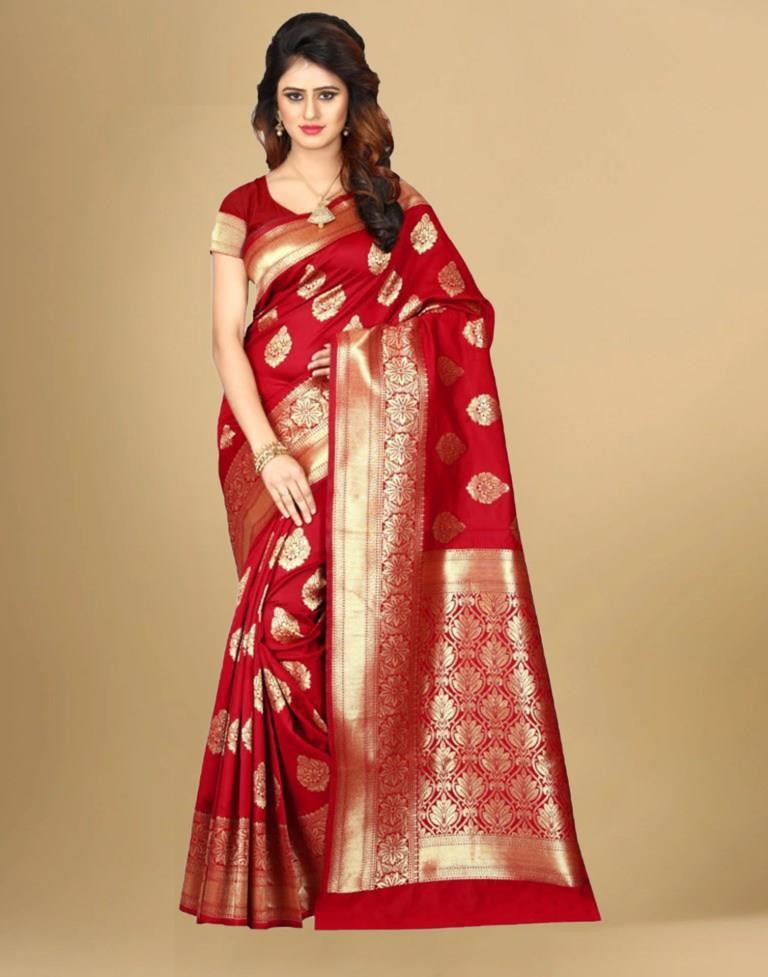 Red Jacquard Banarasi Silk Saree