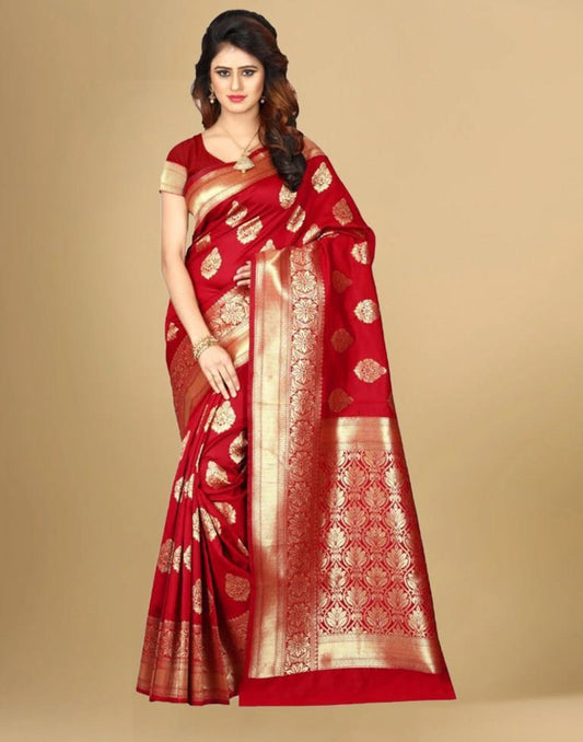 Red Jacquard Banarasi Silk Saree
