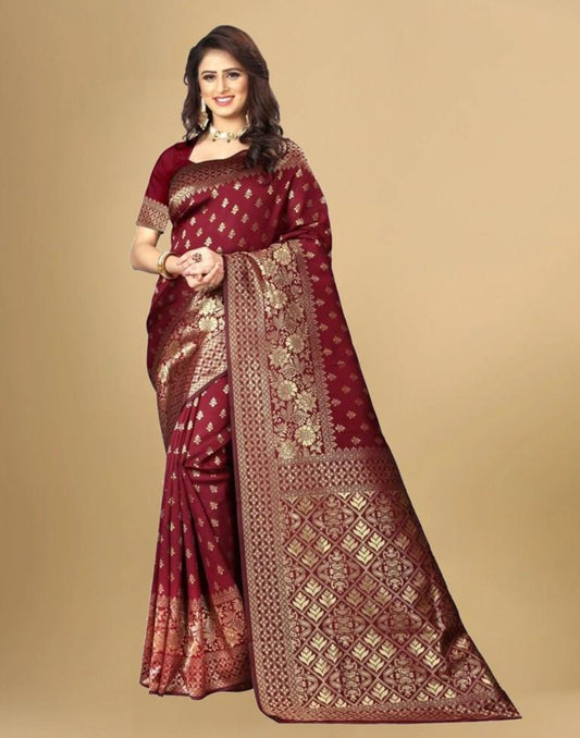 Maroon Banarasi Silk Saree