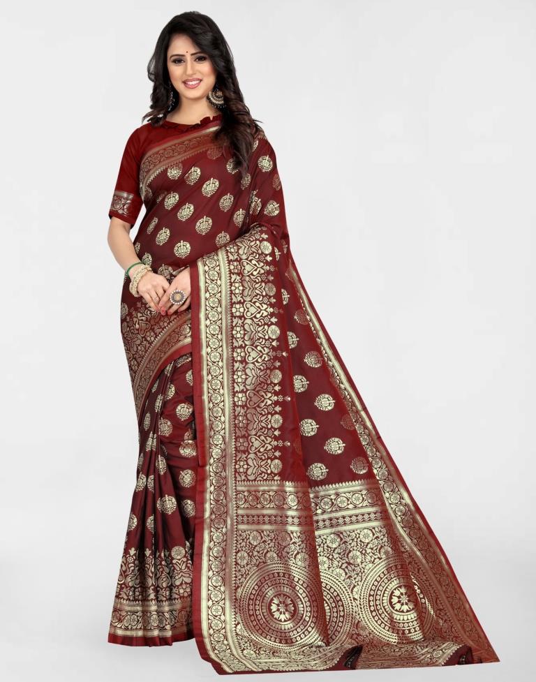 Maroon Jacquard Banarasi Silk Saree