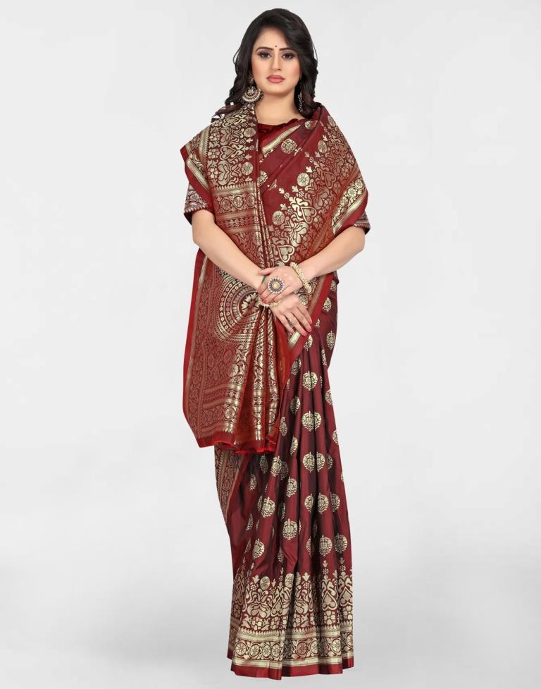 Maroon Jacquard Banarasi Silk Saree
