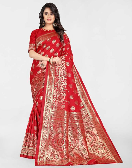 Red Jacquard Banarasi Silk Saree