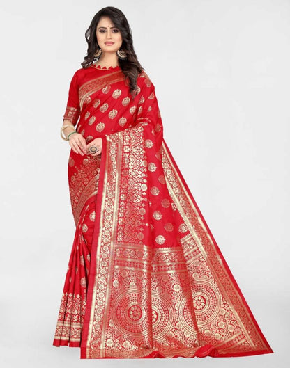 Red Jacquard Banarasi Silk Saree