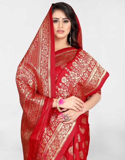 Red Jacquard Banarasi Silk Saree